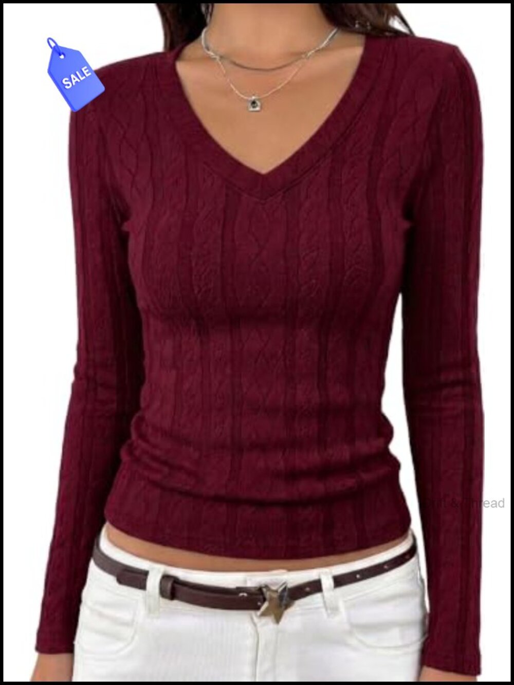 Womens Cable Knit V Neck Long Sleeve Business Casual Pullover Top